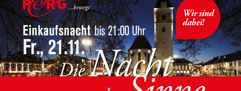 Ankündigung für Internet "Die Nacht der Sinne" - Einkaufsnacht am 21.11.2025.