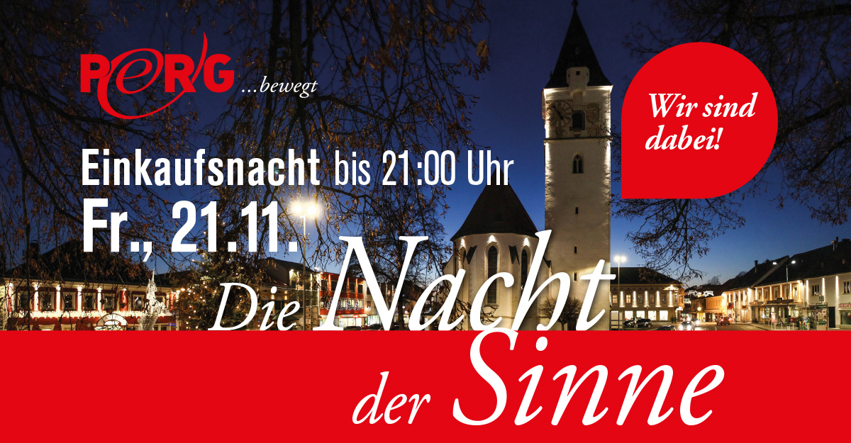 Ankündigung für Internet "Die Nacht der Sinne" - Einkaufsnacht am 21.11.2025.