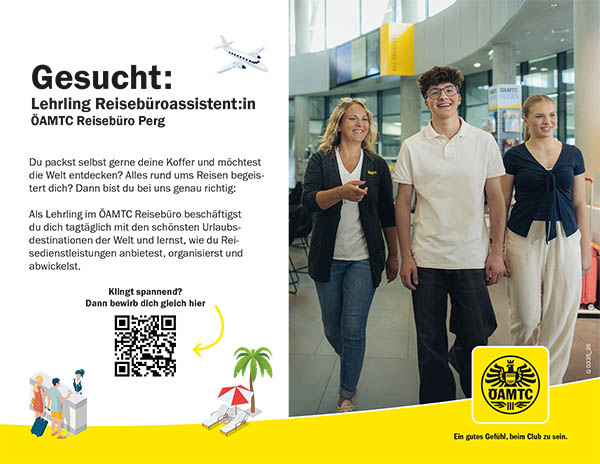 Lehrstelle Perg: OEAMTC Reisebüro sucht Lehrling mittels Insart im PERG-Journal